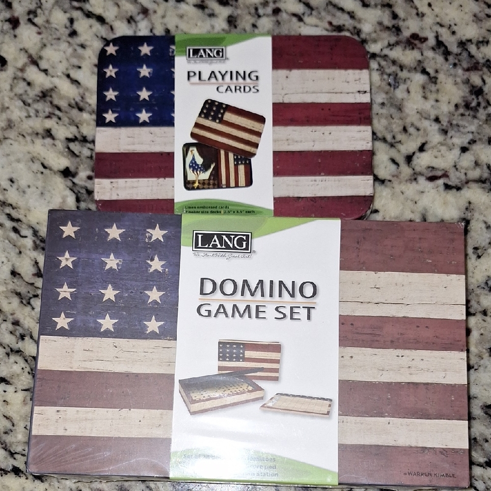 Bundle American Flag Domino Game Set and Playing Cards And Bingo